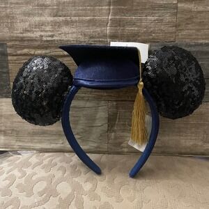 Disney Parks Mickey Mouse Graduation Ears Headband Class 2020 Navy Gold Sequin